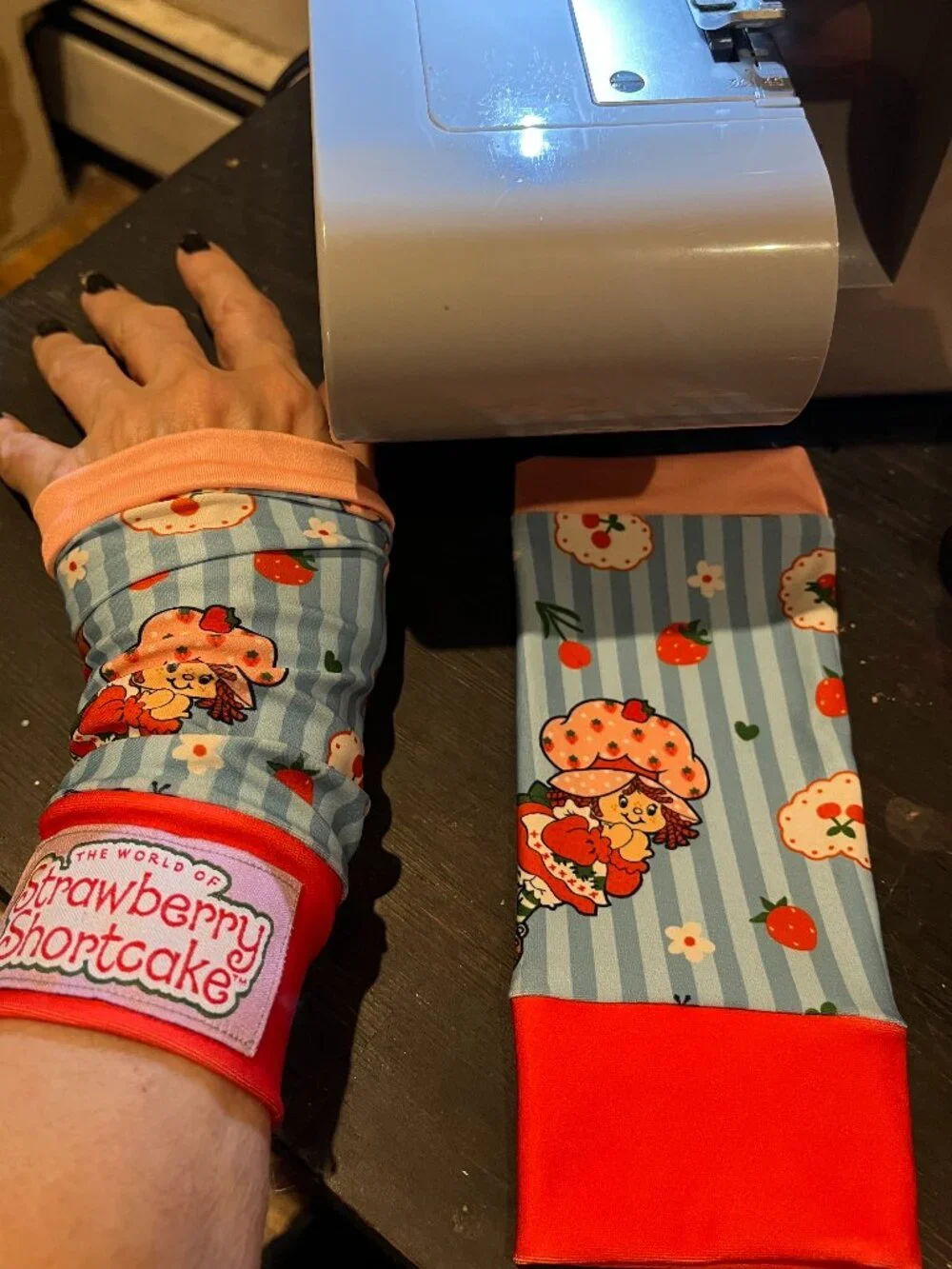UPCYCLED Strawberry Shortcake arm warmer wrist cuffs
